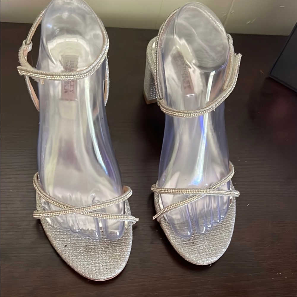 Badgley Mischka Silver Heels with Rhinestone Details